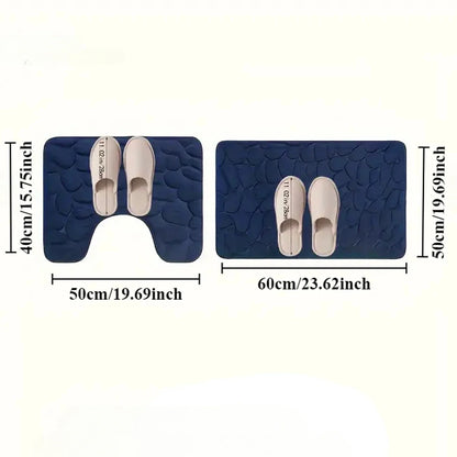 2PC Embossed Stone Pattern Toilet Mat Door Mats Absorb Water Mats Non-slip Carpet Mat, Can Wash Strip Carpet Home Decoration