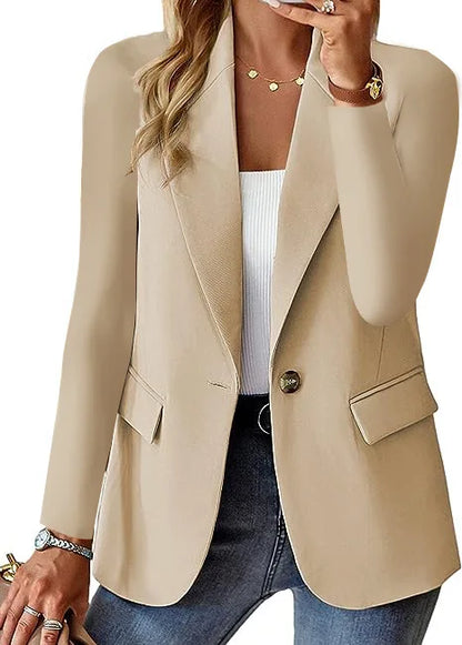 Office Elegant Blazer For Women 2025 Autumn Fashion Casual Solid Long Sleeve A Buckle Pocket Slim New In Outerwears Blazer Mujer
