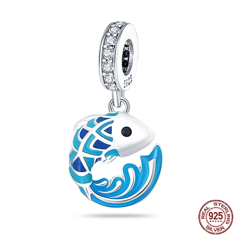 Ocean Series - Original Genuine 925 Sterling Silver Turtle Crab Mermaid Charm Beads Suitable for 3mm Bracelet DIY Making Pendant