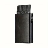Men's Wallet with Zipper Coin Purse Automatic Pop-up Metal Credit Card Holder Minimalist RFID Blocking Business Card Wallet Idea
