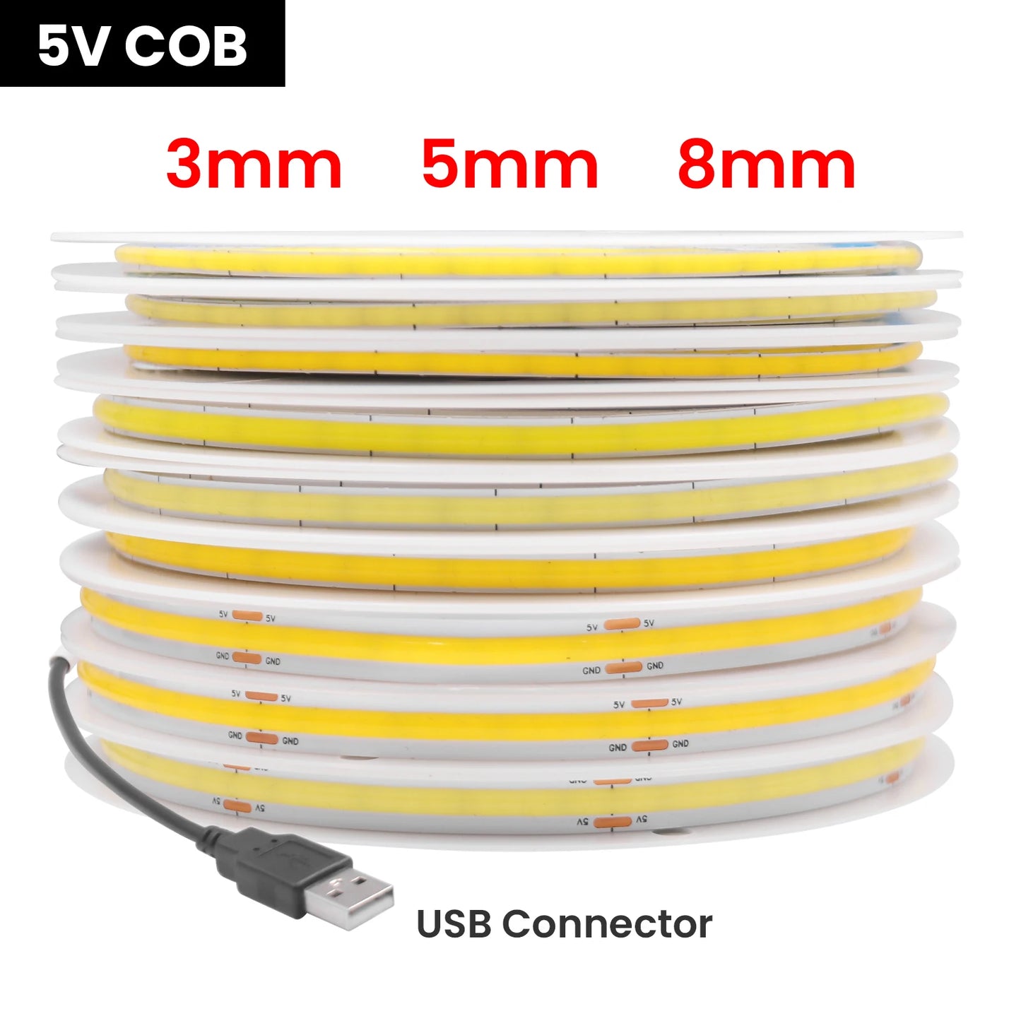 Tira cob usb dc 5v 3mm 5mm 8mm branco/rosa/vermelho/branco/amarelo/amarelo/azul gelo/verde fita flexível corda decoração de casa luz de fundo de tv