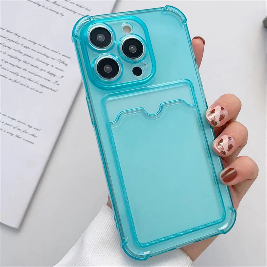 Funda transparente con ranura para tarjetas para iPhone 16, 15, 14, 13, 12, 11 Pro Max, Mini, X, XR, 7, 8 Plus, funda suave a prueba de golpes