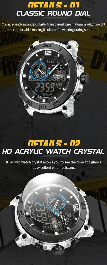 NAVIFORCE NF6104  Men's Lightweight Sports Wrist Watch Dual Display Time Night Light Watches Boy's Quartz  Stopwatch