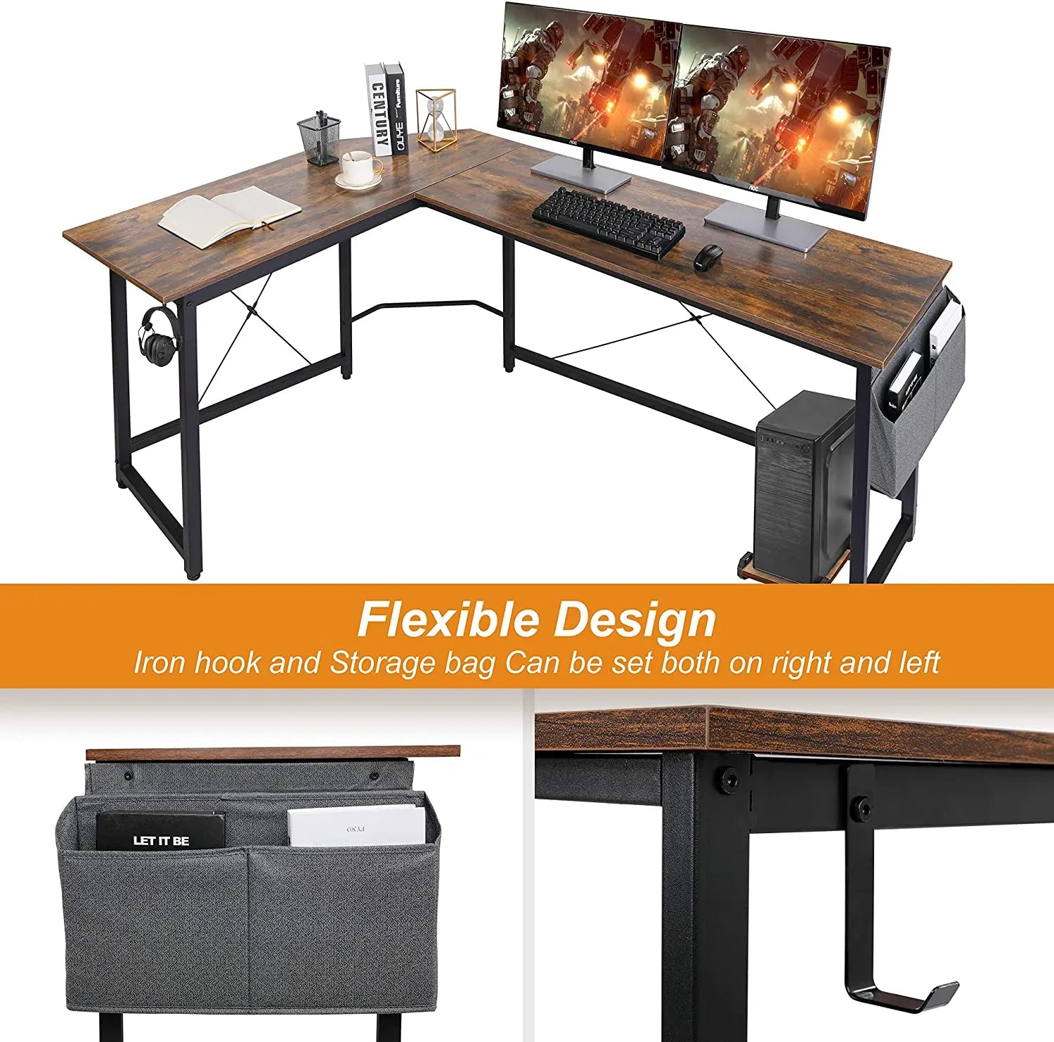 Escritorio en forma de L Homfa de 170 cm (66,5") para ordenador, gaming, portátil, oficina, mesa de trabajo esquinera, escritorio de estudio, 170 x 120 x 75 cm