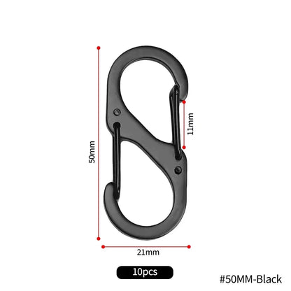 10Pcs S Type Mini Keychain Hook Stainless Steel Carabiner With Lock Anti-Theft Outdoor Camping Backpack Buckle Key-Lock Tool