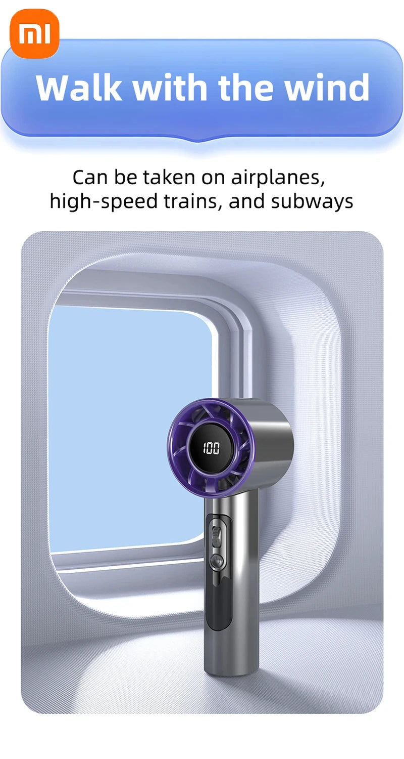 Xiaomi Handheld Portable Fan 100 Wind Speeds Adjustable Usb Charging Mini Outdoor Portable Turbo Long-lasting High Speed Fan