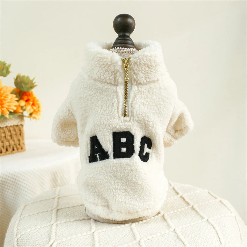 Modern Letters Winter Clothes for French Bulldog Fluffy Wind Proof Cat Sweatshirt Breathable Thick Fleece New Year York Dog Coat
