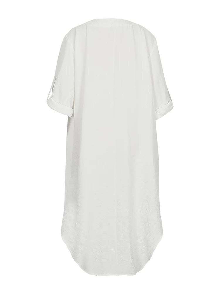 Vestido de talla grande para mujer, primavera y verano 2024, con botones de una sola fila, color liso, informal, suelto, largo, de poliéster.