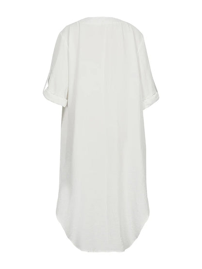 Vestido de talla grande para mujer, primavera y verano 2024, con botones de una sola fila, color liso, informal, suelto, largo, de poliéster.