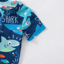 Summer Toddler Baby Boys Shark Printed Rush Guard Kids Cute Beachwear Short Sleeve Swimwear Zipper Jumpsuit Infant Swimsuit