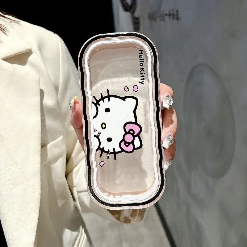 Hello Kitty Glasses Box Cute Cartoon Transparent Wave Box Portable Storage Box Travel Women Supplies Student Gift Wholesale