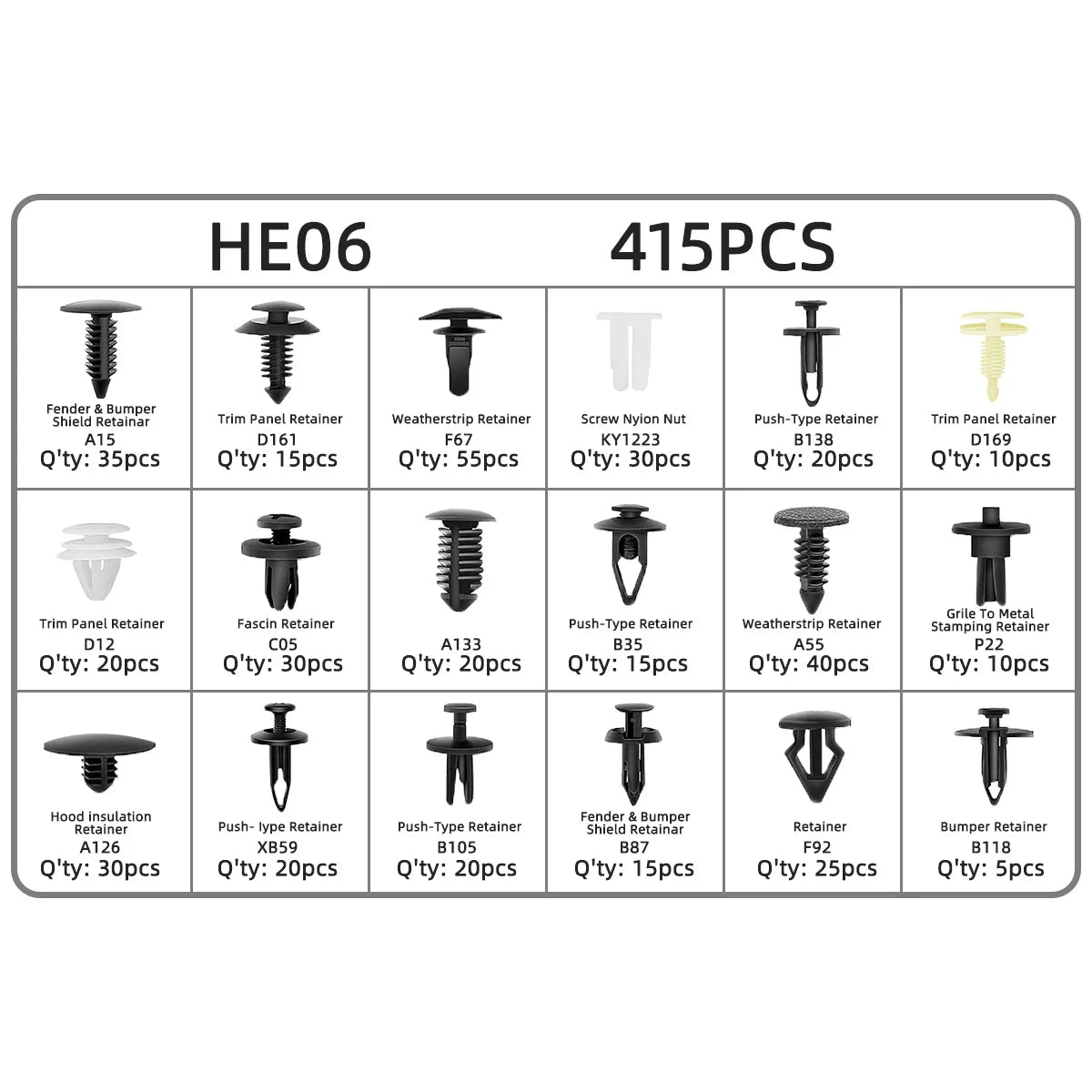Auto Plastic Bumper Fastener Rivet Retainer Push Type Engine Cover Fastener Fender Car Door Trim Panel Clip