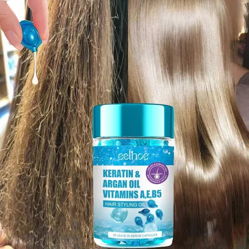 Cápsula mágica de vitamina para cabelo, óleo de queratina, restauração rápida do cabelo, macio, brilhante, hidratante profundo, produtos de cuidados com o cabelo do couro cabeludo seco e crespo