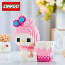 Linkgo Sanrio Building Block Pen Holder Luffy Stitch Chopper Pochacco Kuromi DIY Assembly Super Mario Puzzle Mini Bricks Toys