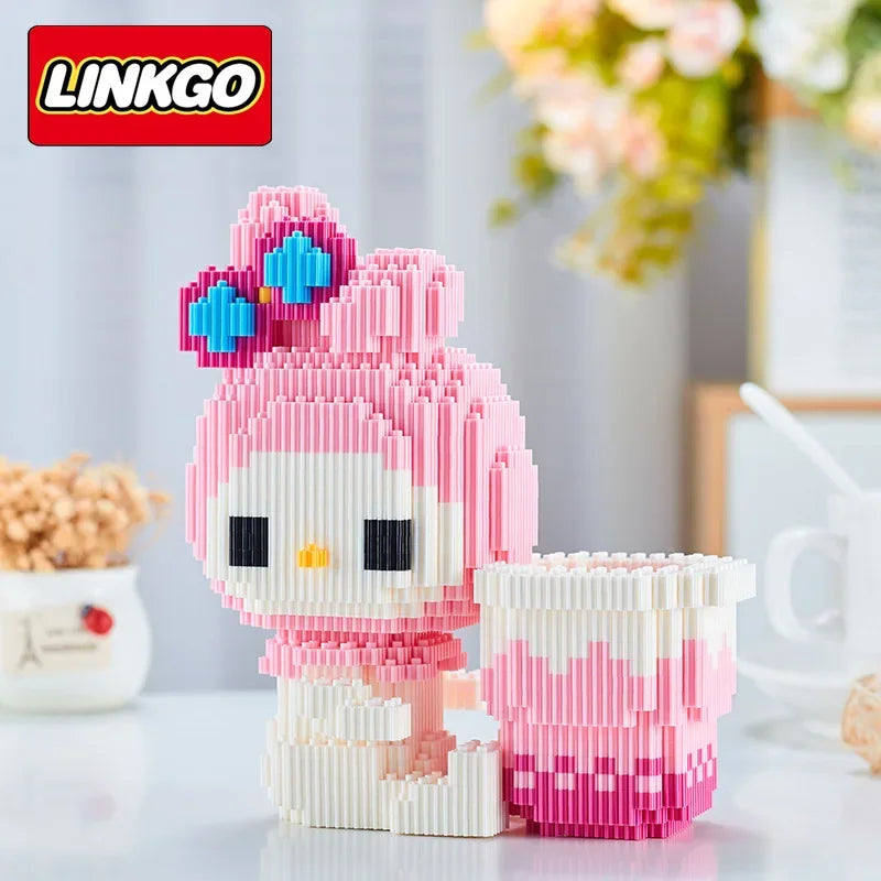 Linkgo Sanrio Building Block Pen Holder Luffy Stitch Chopper Pochacco Kuromi DIY Assembly Super Mario Puzzle Mini Bricks Toys