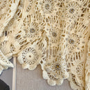 Casual Long Sleeve Elegant cardigan Beading O-neck Chic Vintage Hook Flower Hollow Out Top Plus Size Clothing