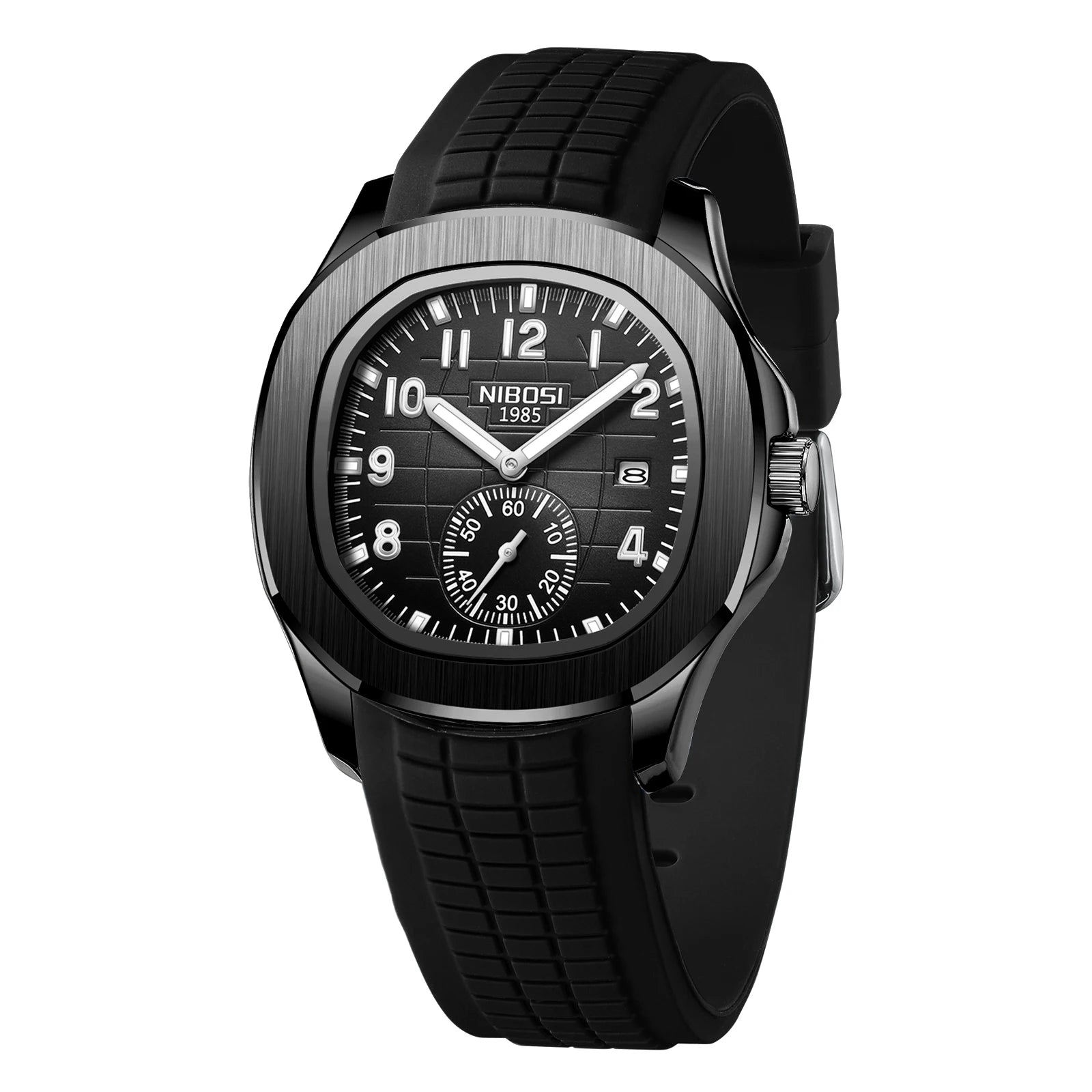 NIBOSI Luxury Men‘s Watches Business Waterproof Male Clock Luminous Silicone Band Date Square Quartz Man Watches Reloj Hombre
