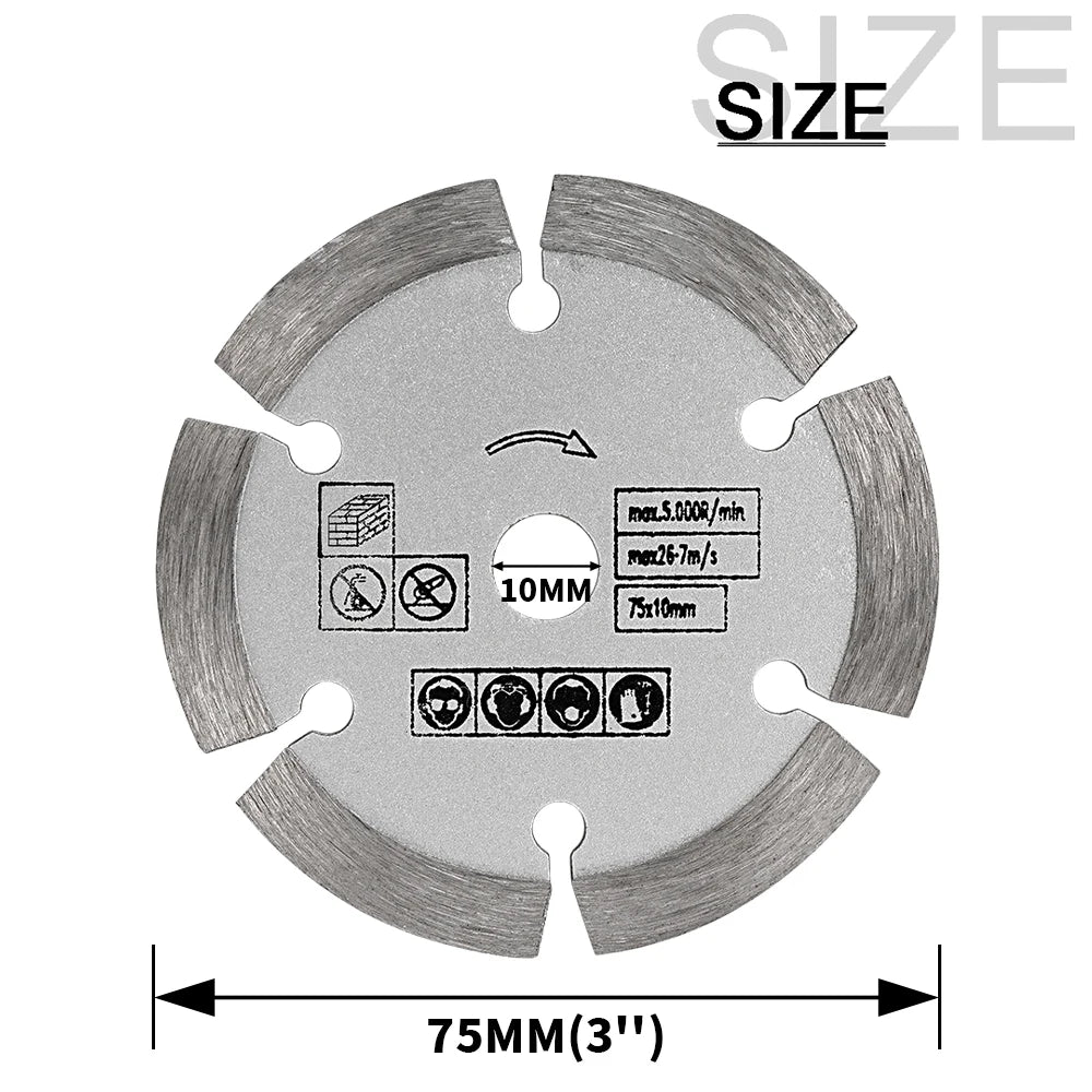 Disco de corte de diamante de 75 mm, disco de corte de piedra de 7,6 cm, hoja de sierra para cortar vidrio, metal, madera, cerámica, PVC, hormigón y varillas corrugadas.