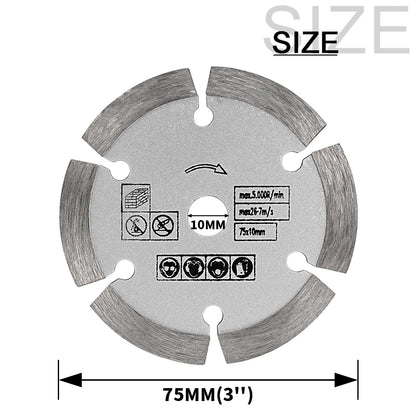 Disco de corte de diamante de 75 mm, disco de corte de piedra de 7,6 cm, hoja de sierra para cortar vidrio, metal, madera, cerámica, PVC, hormigón y varillas corrugadas.