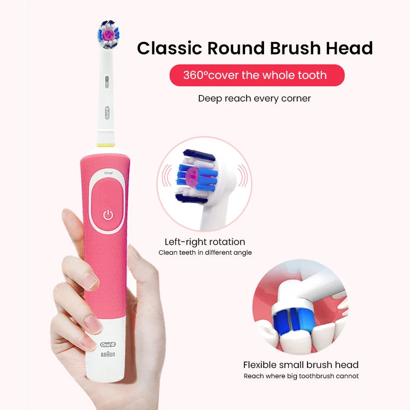 Cepillo de dientes eléctrico Oral B D100 2D Vitality, resistente al agua, con cargador inductivo y temporizador.