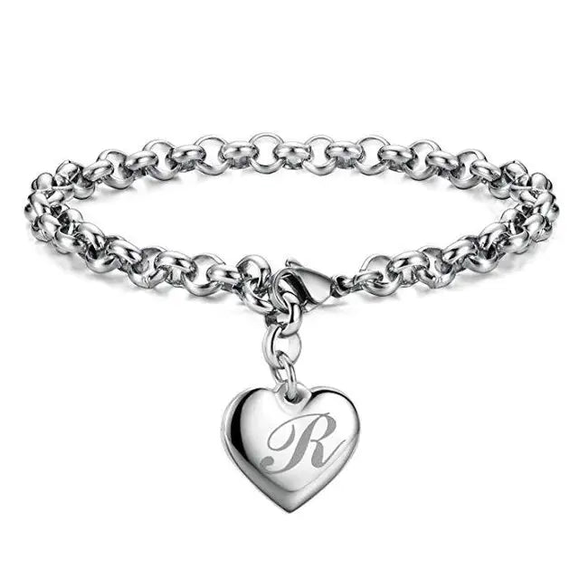 925 Pulseiras de Prata Esterlina com Coração Nobre para Mulheres, 26 Letras Corrente, Marca Designer de Moda, Festa de Casamento, Joias, Novo