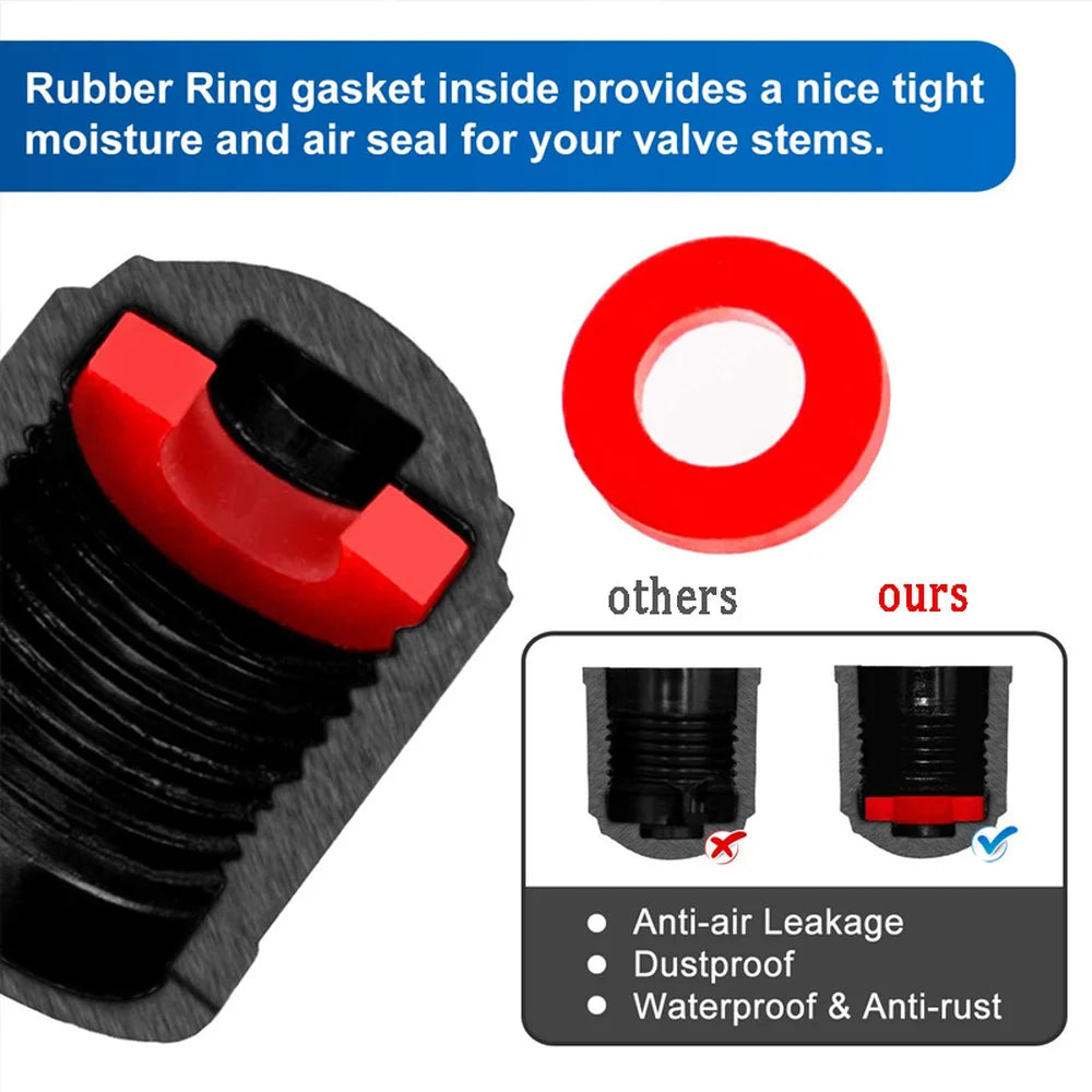 Tire Stem Valve Caps, with O Rubber Ring, Universal Stem Covers for Cars, SUVs, Bike and Bicycle, Trucks, Motorcycles