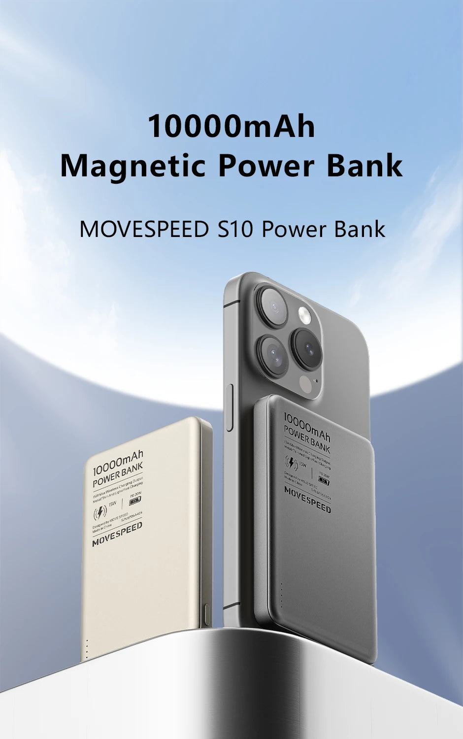 MOVESPEED S10 Magnetic Power Bank 10000mAh 15W Wireless Fast Charge PD20W Mini Portable PowerBank for iPhone Samsung Xiaomi