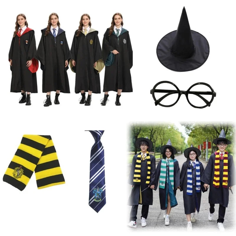 Magic School Wizardry Costume Set for Men Women Cape Scarf Tie Cosplay Adult Children Halloween Christmas Prop Gifts