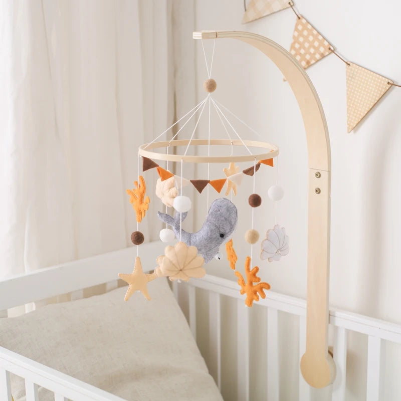 Baby Crib Mobile Rattle Toy Wooden Bed Bell Mobile Hanging Teddy Velvet Bear Doll Toy Newborn Music Box Crib Mobile Bracket Gift