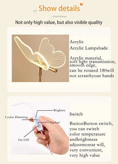 Butterfly Led Table Lamp Retro Gold Acrylic Desk Lamps Hotel Villa Art For Living Room Bedside Desktop Decor Led Night Lights