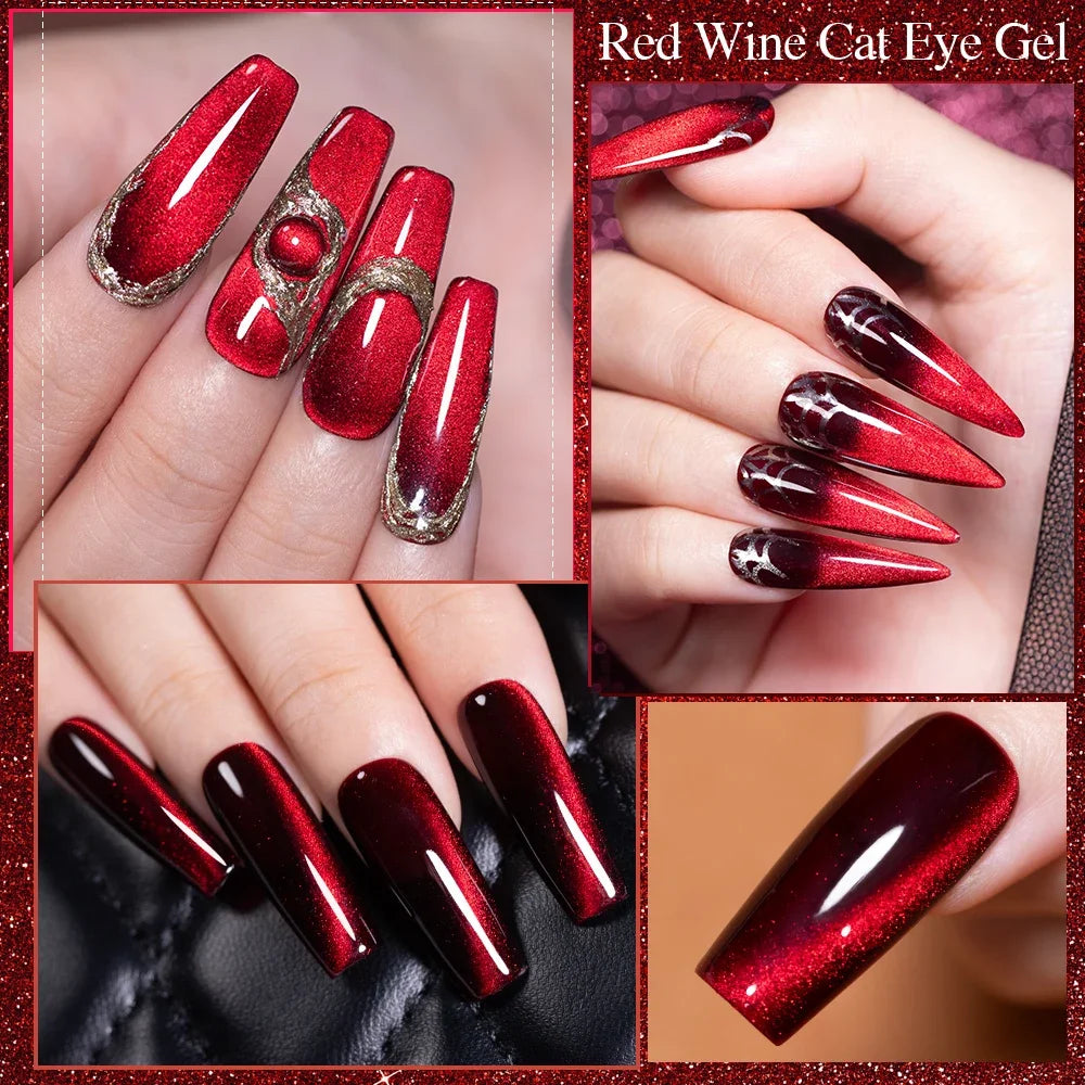 7.5ML Super Shiny Ruby Red Cat Magnetic Gel Nail Polish Wine Red Cat Eye Gel Soak Off Semi-Permanent Nail Varnish For Manicure