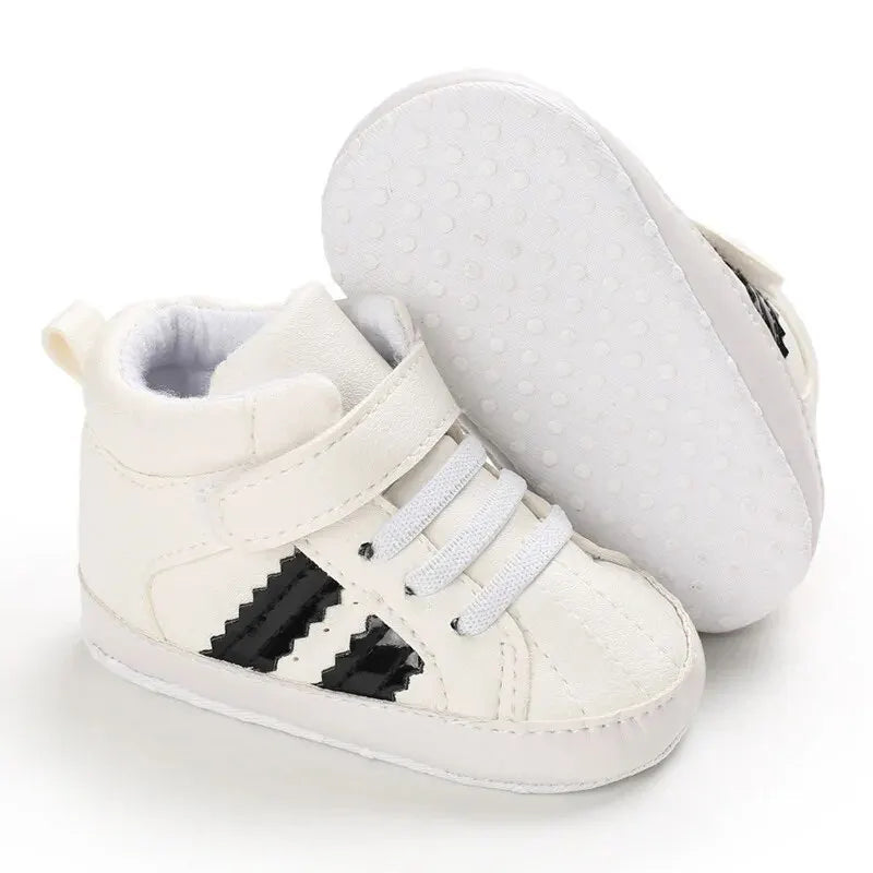 Meckior - Zapatillas altas para bebés, niños y niñas, suela suave antideslizante, zapatos para primeros pasos de cuna, 0-18 meses