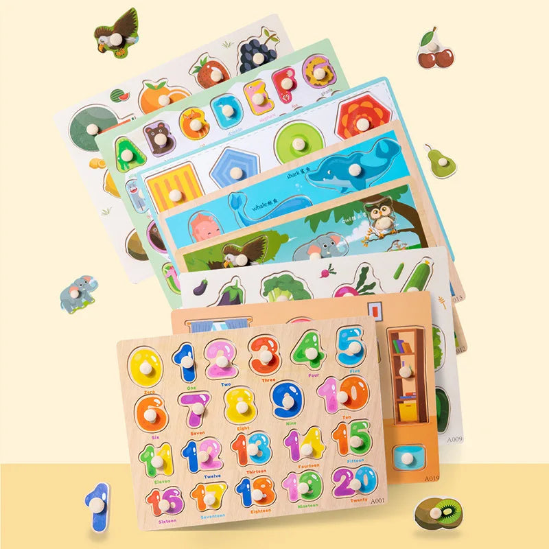 Toddler Wooden Peg 3D Puzzles Kids Toys Alphabet Montessori Education Learning Toys Great Preschool Gift for Girls and Boys