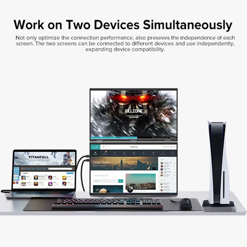 Cdisplay 15.6" Dual Portable Monitor 1080P FHD Laptop Screen Extender Folding Stacked Dual Monitors for Laptop PC Windows Mac