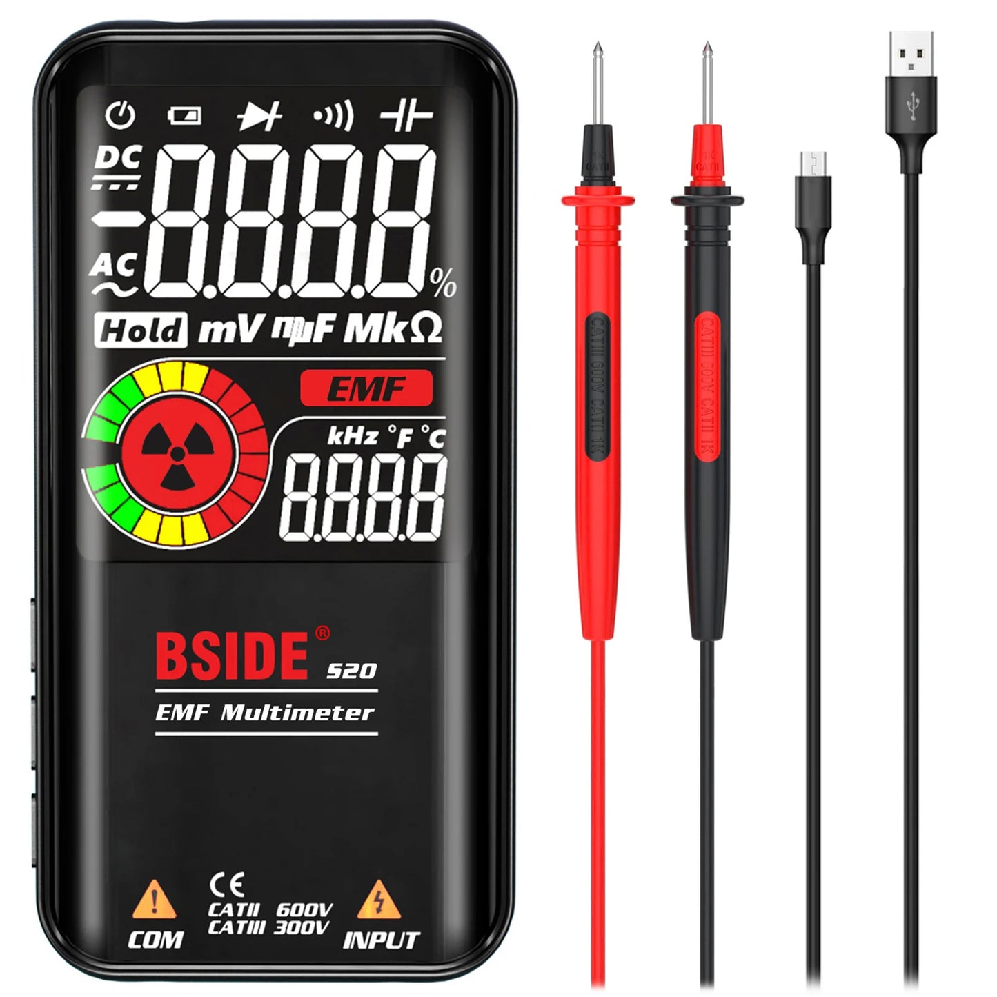 BSIDE S20/A10/A1 Intelligent EMF Multimeter 9999 Counts Rechargeable Meter Radiation Monitor AC/DC Voltmeter Ohmmeter Test