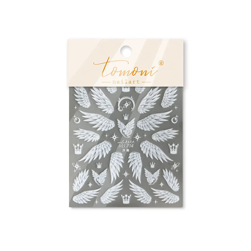 Flash Dreamy Freedom White Swan Wing High Quality Nail Stickers Nail Art Decoration Decals Design MS-666