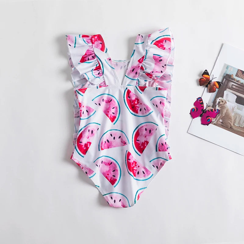 Trajes de baño de una pieza para niñas de 1, 2, 3, 4 y 5 años, estampados, para playa, verano, con lazo