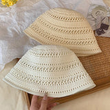 Summer Bucket Hat Fisherman Hat Women Hollow Out Sun Hat Outdoor Casual Versatile Panama Hats Crochet Foldable Caps Beach Cap
