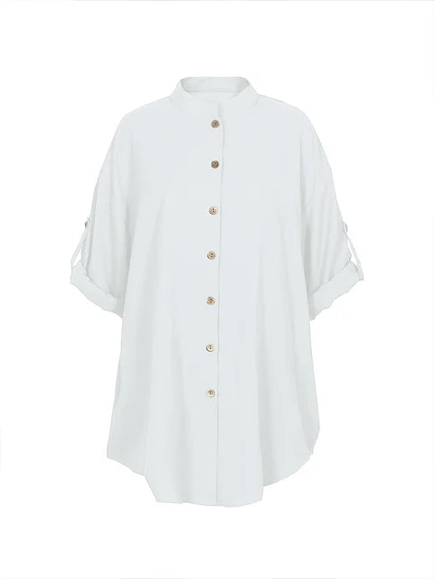 Vestido de mujer con cuello en V, botones, manga corta, peplum, cómodo, monocromático, talla grande, verano 2024, la mejor opción. 