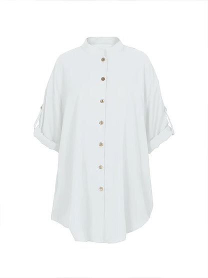 Vestido de mujer con cuello en V, botones, manga corta, peplum, cómodo, monocromático, talla grande, verano 2024, la mejor opción. 
