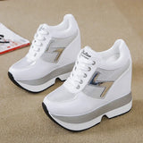 Fashion White Sneakers Women's High Platform Casual Shoes Height Increasing Leather Shoes 10 CM Thick Sole Trainers Tennis Sports