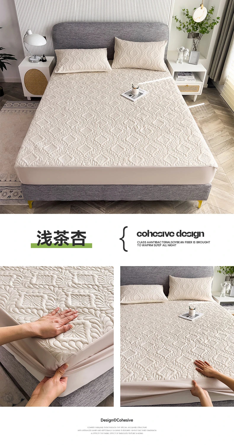 Waterproof Mattress Protector Thicken Fitted Bed Sheet Breathable & Noiseless Mattress Pad for Twin/Double/Queen/King Size Beds