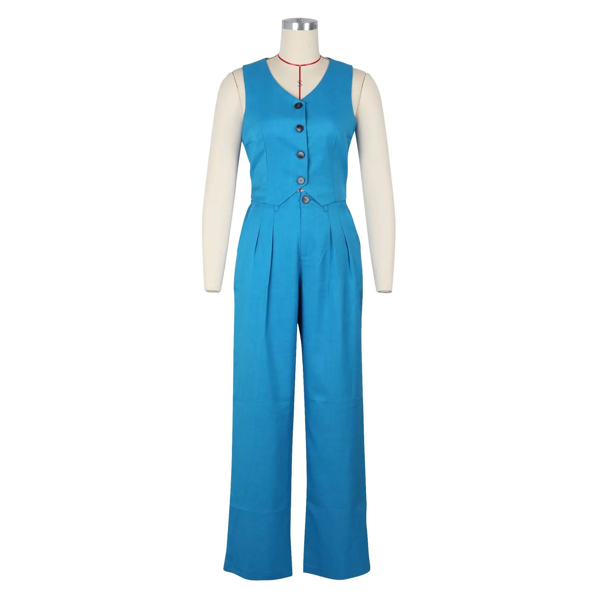 Fashion Sleeveless Vest Pants Women's Solid Color Suit Spring Summer V-Neck Ultra Short Top + Slim Pants Female Office 2 Piece Set