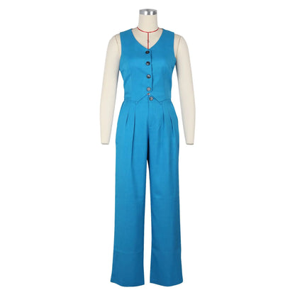 Fashion Sleeveless Vest Pants Women Solid Color Suit Spring Summer V Neck Ultra Short Top + Slim Pants Female Office 2 Piece Set