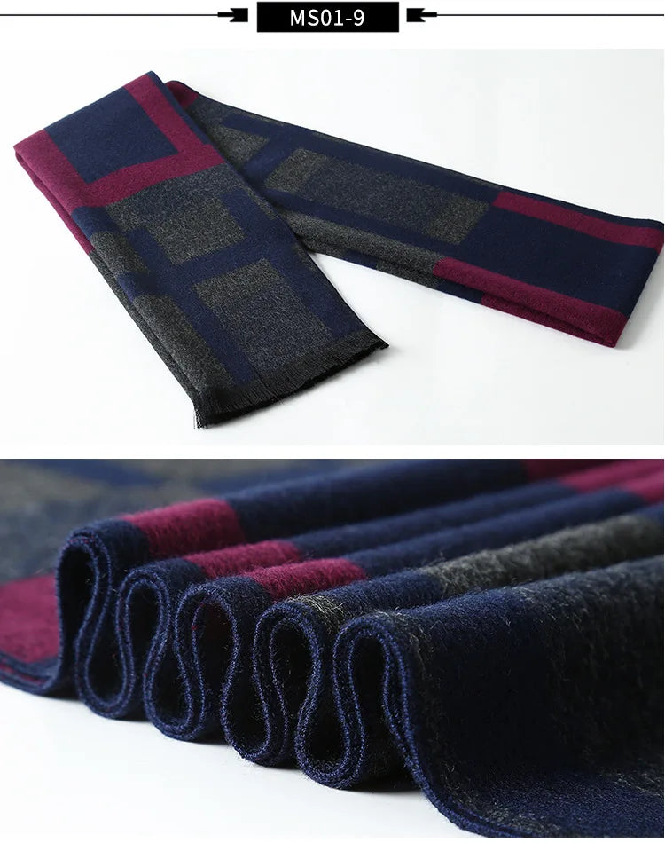 Designer Brand Plaid Men's Cashmere Scarf Winter Warm Scarves Shawls Casual Business Long Wraps Pashmina Christmas Gift for Man