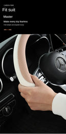 Perforated Nappa Leather Car Steering Wheel Cover Warm in Winter and Cool in Summer, Universal 15 Inch,  Anti-Slip, Odorless