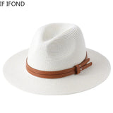 56-58-59-60CM New Natural Panama Soft Shaped Straw Hat Summer Women's/Men's Wide Brim Beach Sun Cap UV Protection Fedora Hat