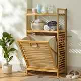 Laundry Hamper Bathroom Rack High-capacity Bamboo Laundry Baskets With Shelf With Tilt Out Basket Wooden Storage Hamper Racks