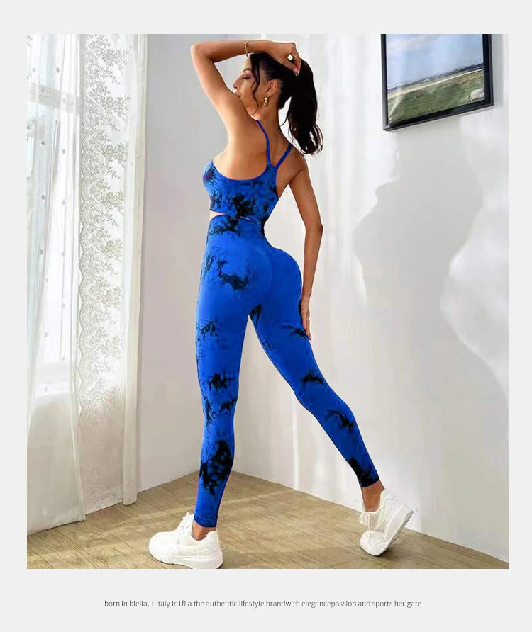 Conjunto deportivo de yoga con teñido anudado para mujer, conjunto deportivo de fitness, sujetador deportivo y leggings de cintura alta, ropa de gimnasio, trajes deportivos sin costuras