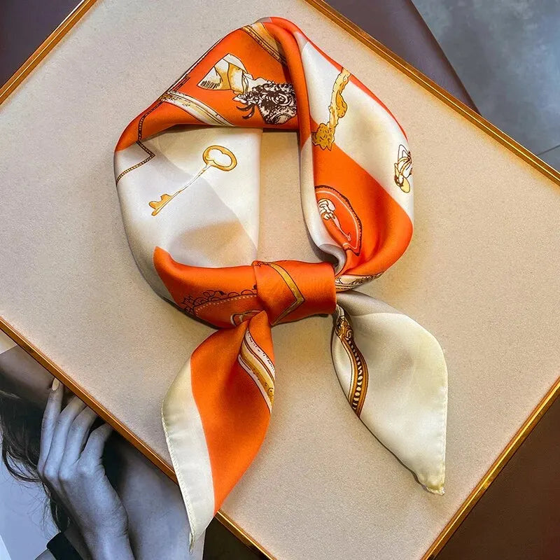 Luxury Silk Feeling Shawl Square Scarf Women Spring Hijab Fashion Wraps Neckerchief Female Hair Bands Ribbon Headband Bandana